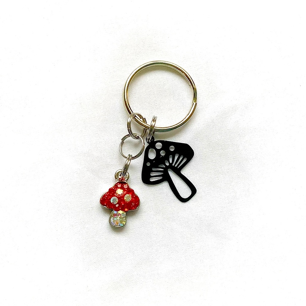 2 Mushrooms Red-Black Short Keychain Charm Zipper pull for Children Gifts ideas